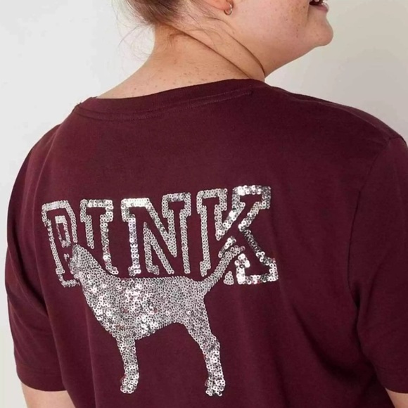 PINK VS Campus Sequins Short Sleeve Tee Top New With Tag - Picture 14 of 14